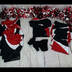 6 - Kids Cheer Uniforms,Pom Poms Red,White&Black